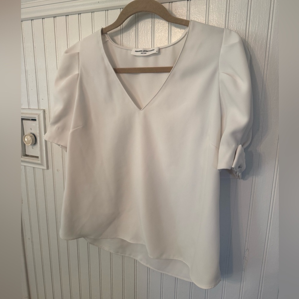 Amanda Uprichard Bow Sleeve Medium White Blouse